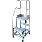 ＴＲＵＳＣＯ　アルミ製作業用踏台　２段　高さ０．５ｍ　天板寸法１０００×４００　段高２５０ｍｍ　階段片手すり天場三方付き