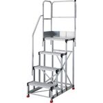ＴＲＵＳＣＯ　アルミ製作業用踏台　４段　高さ１．０ｍ　天板寸法８００×４００　段高２５０ｍｍ　階段片手すり天場二方付き