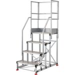 ＴＲＵＳＣＯ　アルミ製作業用踏台　縞板タイプ　４段　高さ１．０ｍ　天板寸法６００×４００　段高２５０ｍｍ　フルセット手すり付き
