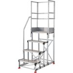 ＴＲＵＳＣＯ　アルミ製作業用踏台　縞板タイプ　４段　高さ１．２ｍ　天板寸法６００×４００　段高３００ｍｍ　階段片手すり天場三方付き