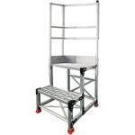 ＴＲＵＳＣＯ　アルミ製作業用踏台　グレーチングタイプ　２段　高さ０．５ｍ　天板寸法５００×４００　段高２５０ｍｍ　天場二方手すり付き