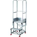 ＴＲＵＳＣＯ　アルミ製作業用踏台　グレーチングタイプ　２段　高さ０．５ｍ　天板寸法５００×４００　段高２５０ｍｍ　天場三方手すり付き
