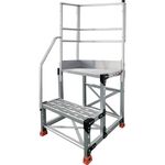 ＴＲＵＳＣＯ　アルミ製作業用踏台　グレーチングタイプ　２段　高さ０．７ｍ　天板寸法５００×４００　段高３５０ｍｍ　階段片手すり天場二方付き