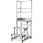 ＴＲＵＳＣＯ　アルミ製作業用踏台　グレーチングタイプ　３段　高さ０．７５ｍ　天板寸法６００×４００　段高２５０ｍｍ　天場二方手すり付き