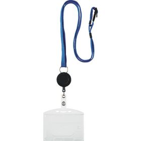 ＴＲＵＳＣＯ　ストラップ付リールクリップ名札　ハード　２枚収納　青