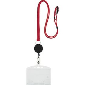 ＴＲＵＳＣＯ　ストラップ付リールクリップ名札　ハード　２枚収納　赤