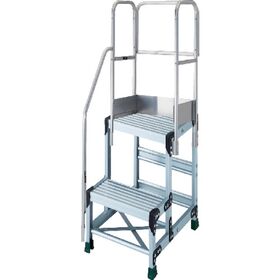 ＴＲＵＳＣＯ　アルミ製作業用踏台　２段　高さ０．６ｍ　天板寸法１０００×４００　段高３００ｍｍ　階段片手すり天場三方付き