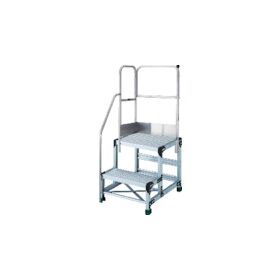 ＴＲＵＳＣＯ　アルミ製作業用踏台　２段　高さ０．６ｍ　天板寸法５００×４００　ステップ奥行２５０ｍｍ　階段片手すり天場二方付き