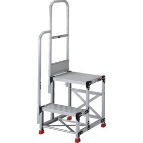 ＴＲＵＳＣＯ　アルミ製作業用踏台　２段　高さ０．７ｍ　天板寸法６００×４００　段高３５０ｍｍ　階段片手すり付き