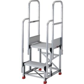 ＴＲＵＳＣＯ　アルミ製作業用踏台　２段　高さ０．７ｍ　天板寸法６００×４００　段高３５０ｍｍ　階段両手すり付き