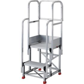 ＴＲＵＳＣＯ　アルミ製作業用踏台　２段　高さ０．７ｍ　天板寸法８００×４００　段高３５０ｍｍ　フルセット手すり付き