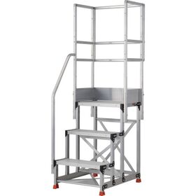 ＴＲＵＳＣＯ　アルミ製作業用踏台　３段　高さ０．９ｍ　天板寸法６００×４００　段高３００ｍｍ　階段片手すり天場三方付き