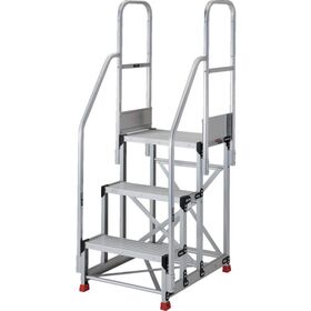 ＴＲＵＳＣＯ　アルミ製作業用踏台　３段　高さ０．７５ｍ　天板寸法８００×４００　段高２５０ｍｍ　階段両手すり付き