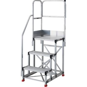 ＴＲＵＳＣＯ　アルミ製作業用踏台　３段　高さ０．７５ｍ　天板寸法８００×４００　段高３００ｍｍ　階段片手すり天場二方付き