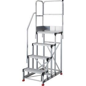 ＴＲＵＳＣＯ　アルミ製作業用踏台　４段　高さ１．２ｍ　天板寸法１０００×４００　段高３００ｍｍ　階段片手すり天場二方付き