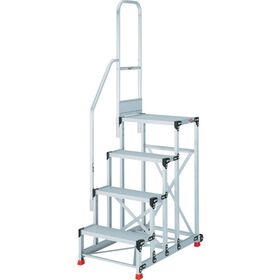 ＴＲＵＳＣＯ　アルミ製作業用踏台　４段　高さ１．０ｍ　天板寸法８００×４００　段高２５０ｍｍ　階段片手すり付き