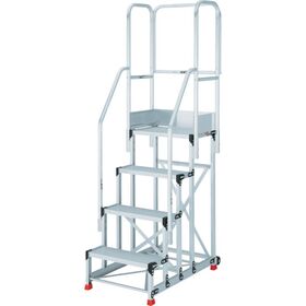 ＴＲＵＳＣＯ　アルミ製作業用踏台　５段　高さ１．５ｍ　天板寸法１０００×４００　段高３００ｍｍ　フルセット手すり付き