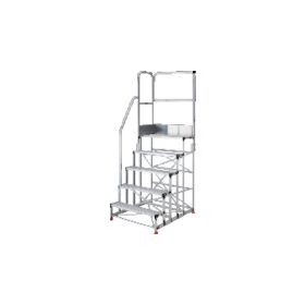 ＴＲＵＳＣＯ　アルミ製作業用踏台　５段　高さ１．５ｍ　天板寸法１０００×４００　段高３００ｍｍ　階段片手すり天場二方付き