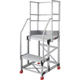 ＴＲＵＳＣＯ　アルミ製作業用踏台　縞板タイプ　２段　高さ０．５ｍ　天板寸法５００×４００　段高２５０ｍｍ　フルセット手すり付き