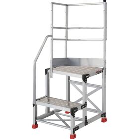 ＴＲＵＳＣＯ　アルミ製作業用踏台　縞板タイプ　２段　高さ０．７ｍ　天板寸法５００×４００　段高３５０ｍｍ　階段片手すり天場二方付き