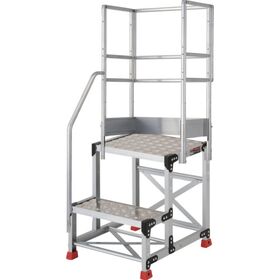 ＴＲＵＳＣＯ　アルミ製作業用踏台　縞板タイプ　２段　高さ０．７ｍ　天板寸法５００×４００　段高３５０ｍｍ　階段片手すり天場三方付き