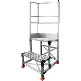 ＴＲＵＳＣＯ　アルミ製作業用踏台　縞板タイプ　２段　高さ０．７ｍ　天板寸法５００×４００　段高３５０ｍｍ　天場二方手すり付き
