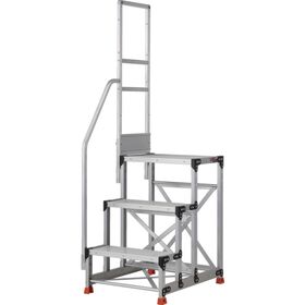 ＴＲＵＳＣＯ　アルミ製作業用踏台　縞板タイプ　３段　高さ０．９ｍ　天板寸法６００×４００　段高３００ｍｍ　階段片手すり付き