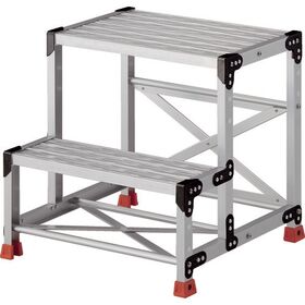 ＴＲＵＳＣＯ　作業用踏台　アルミ製・グレーチング仕様　ＳＵＳ金具　２段　高さ０．６ｍ　天板６００×４００