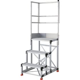 ＴＲＵＳＣＯ　アルミ製作業用踏台　グレーチングタイプ　３段　高さ０．９ｍ　天板寸法６００×４００　段高３００ｍｍ　天場二方手すり付き
