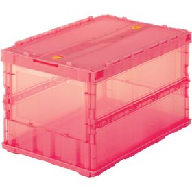 ＴＲＵＳＣＯ　オリコン　薄型折りたたみコンテナ　スケルコン　５０Ｌ　ロックフタ付　透明レッド　赤